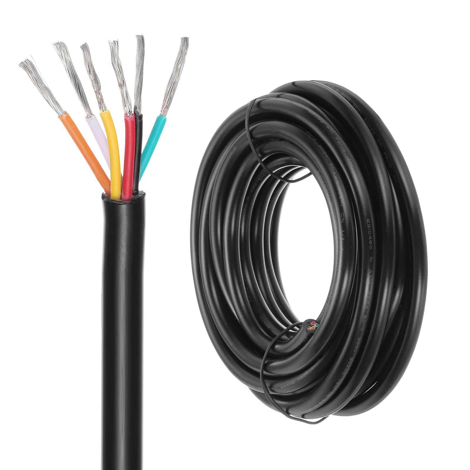 DMiotech 20 Gauge Wire Electrical Wire 6 Conductor, 20 AWG Extension Cable Cord 10 Ft/3 m UL2464 300V Stranded Tinned Copper Wire for LED Lighting Automotive