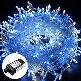 Excelvan Safe Low Voltage 8 Modes 250 LEDs 50m/164ft Dimmable Fairy String Lights for Bedroom Patio Garden Gate Yard Party Wedding Christmas Decoration, White+Blue