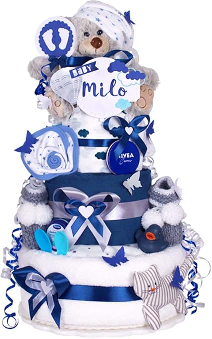 Momsstory Gateau De Couches Garcon Ours En Peluche Cadeau De Naissance Bapteme Baby Shower