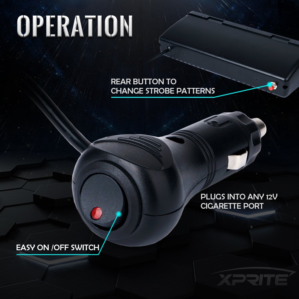 Xprite Red Blue LED Emergency Dash Strobe Light, Interior Windshield Safety Warning Police Lights w/Suction Cups, 12V Windshield Visor Light Bar for Police Law Enforcement Firefighter Vehicles Trucks