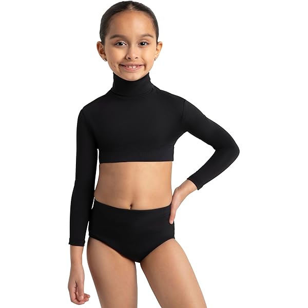 Crop Top Girls Mock Turtleneck Dance Shirts For Girls FEESHOW