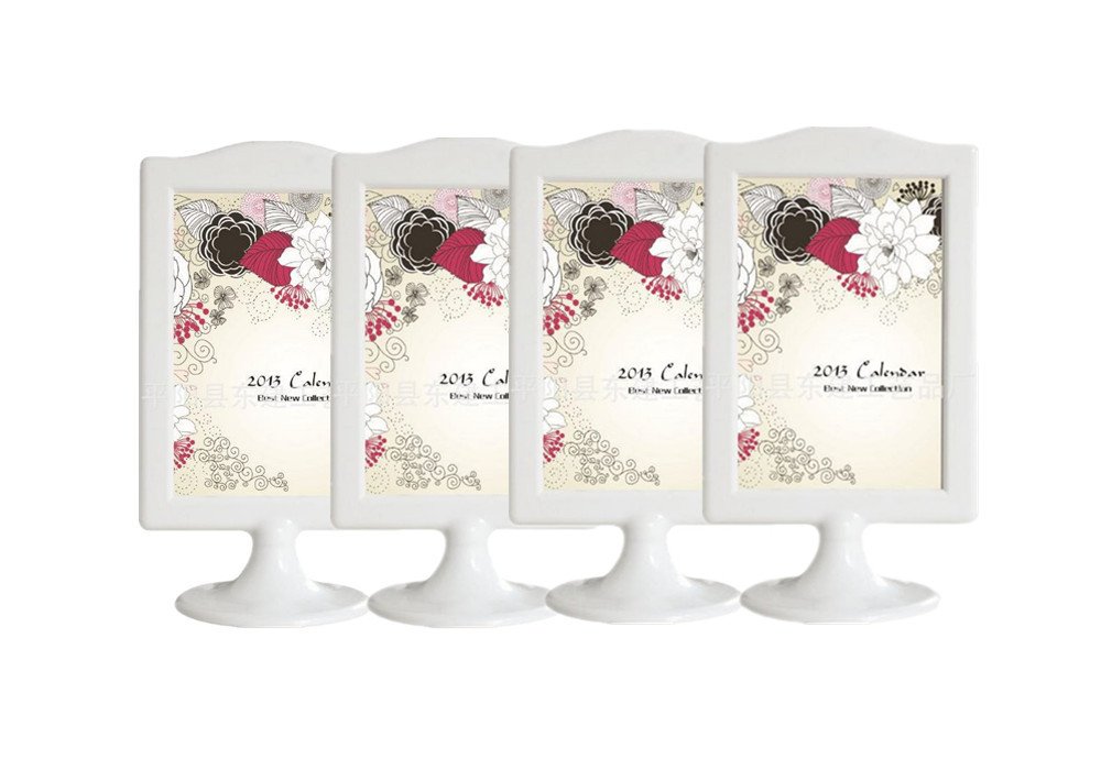 Leoyoubei 4x6 Double Sided Standing Picture Frames,4 Pack Vertical Photo Frames with Inserts and Base,2 Sided Table Menu Display Stand Frame for Display Restaurant Signs,Wedding Table Numbers (White)