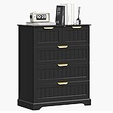 ELUREVIA 5 Wooden Drawer Dresser for Bedroom Storage, Modern Farmhouse Wood Chest of Drawers with Metal Handles, Wide Storage Cabinet for Closet, Living Room, or Entryway Black