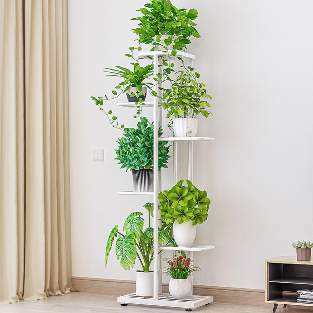 condinggen Plant Stand Indoor Outdoor, 6 Tier 7 Potted Metal Flower Shelf, Plant Shelf Corner Display Rack for Patio Garden Balcony Living Room White