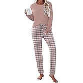 Ekouaer Womens Pajamas Set Long Sleeve Christmas PJ Sets Soft Lounge Set for Women Sleepwear Joggers with Pockets