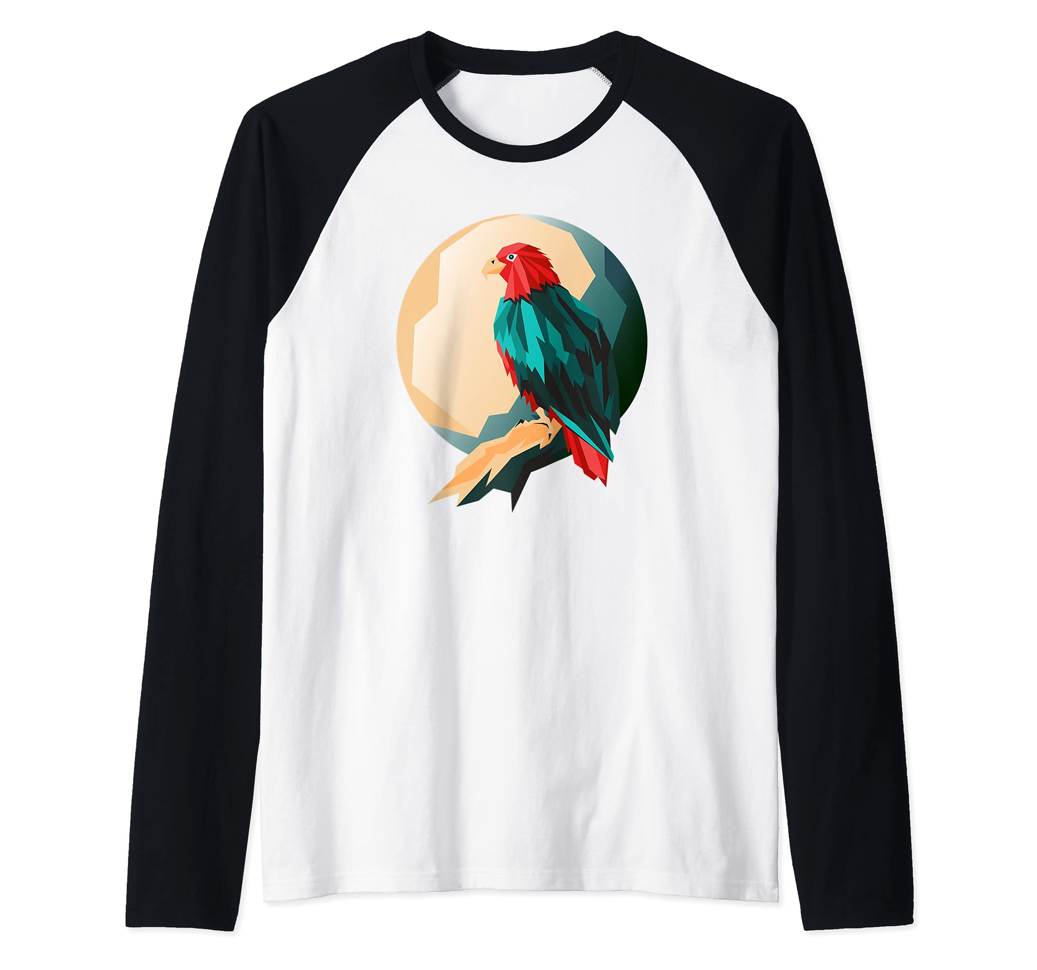 Modern Eagle and Moon Green Yellow Red Raglan Baseball Tee