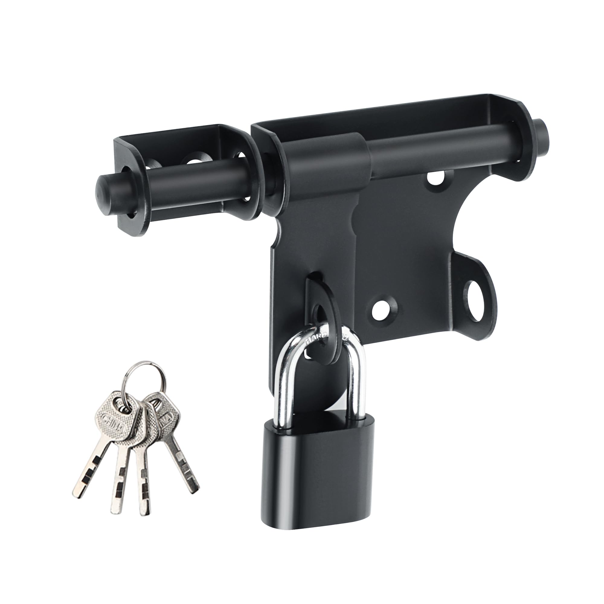 SAYAYO Gate Latch Bolt Lock with Padlock & 4 Keys Gate Locks for Wooden Gates Garden Shed Locks, Stainless Steel Black, EMS320B-SET — image 1