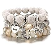VONRU Boho Bead Stackable Bracelets for Women - Vintage Multi Layer Colorful Beads Bracelets Bohemian Anklets Charm Birthstone Yoga Chain Stretch Beach Bangle (White Elephant Bracelet)