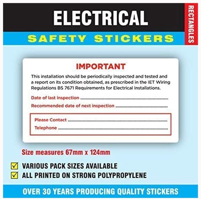 Pack of 200 67 x 124mm Important Inspection Electrical Safety