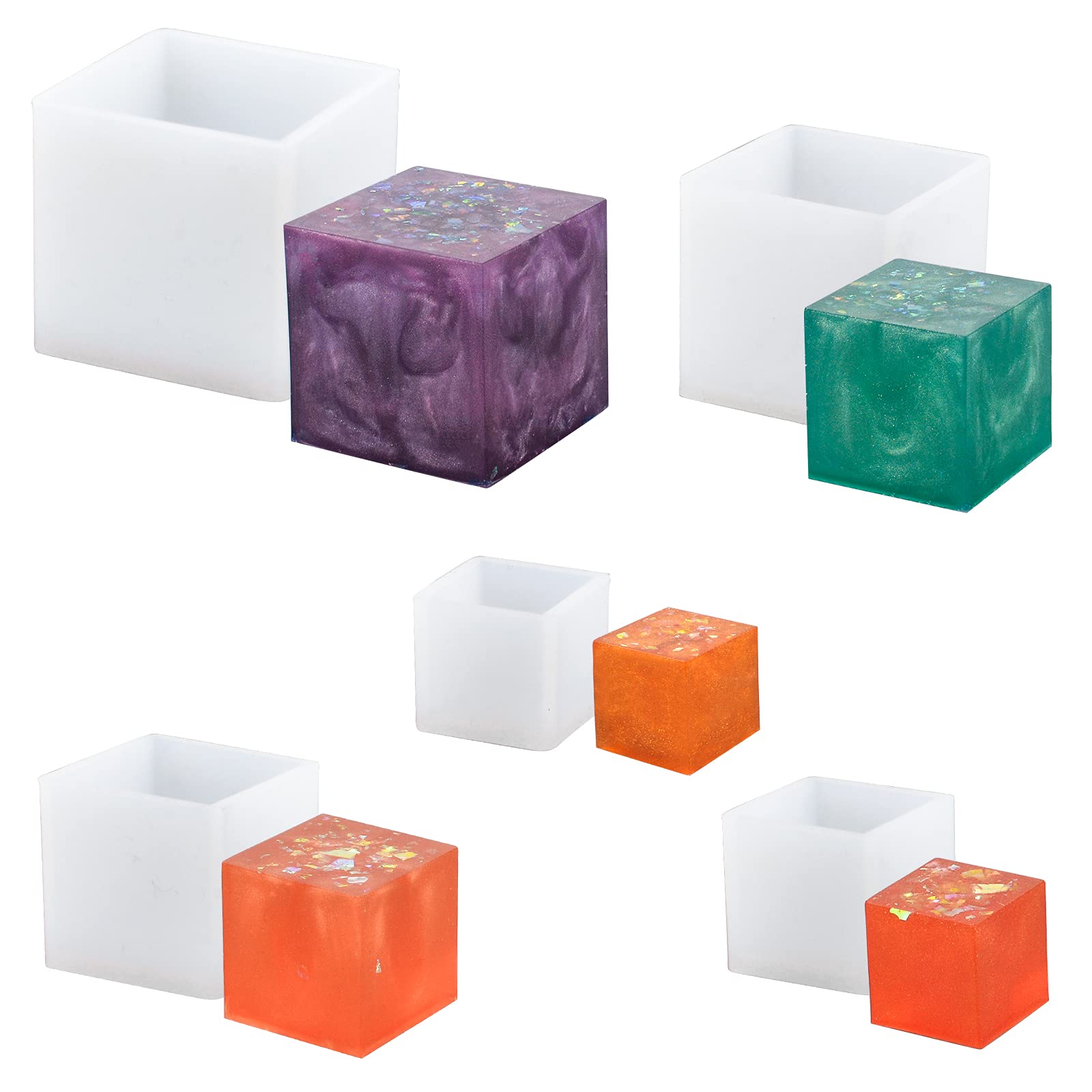 WANDIC Square Resin Mold, 5 Pcs 5 Sizes of Cube Silicone Molds, Casting Mold Tools for Polymer Clay, Crafting, Resin Epoxy, Jewelry Making