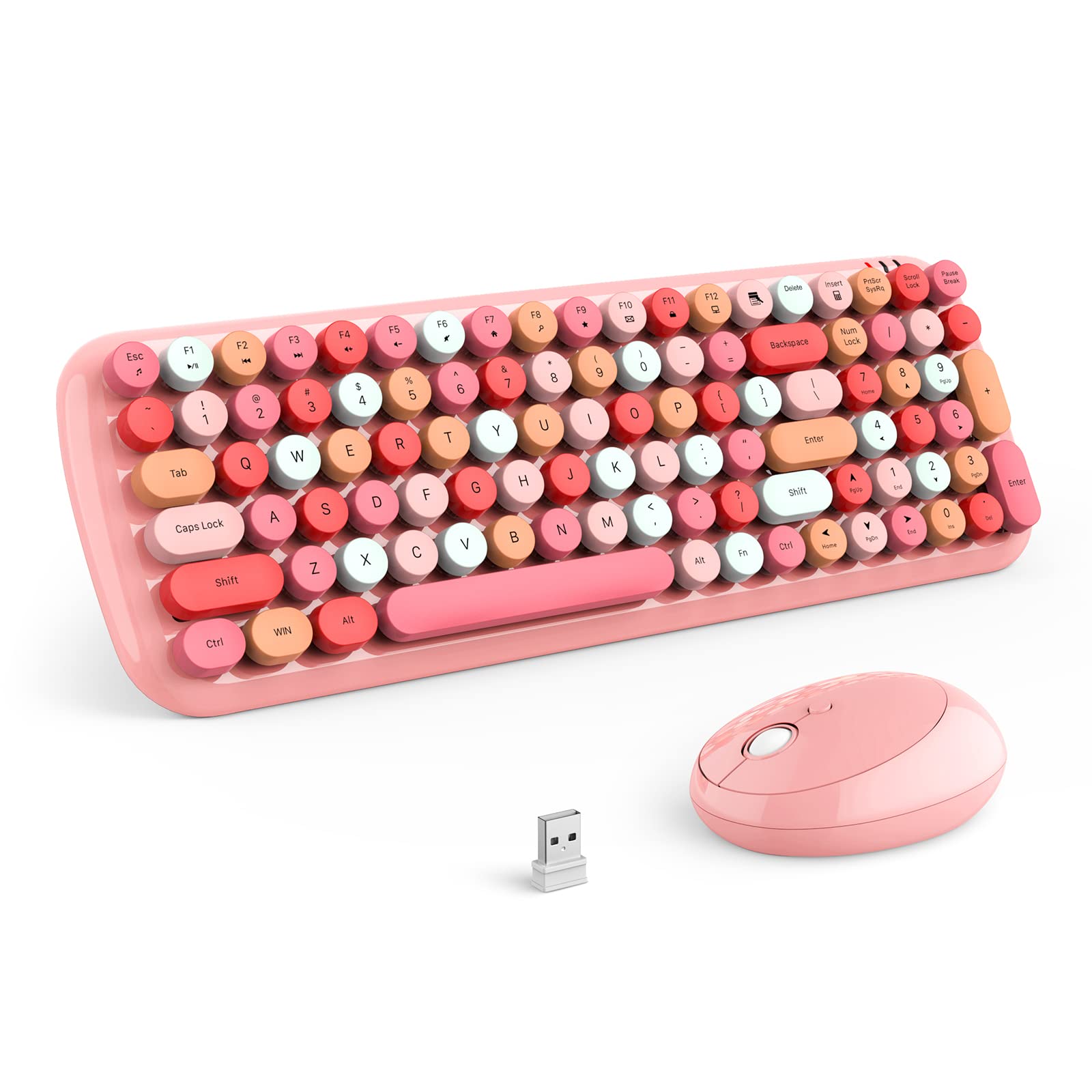 Photo 1 of MOFII Wireless Keyboard and Mouse Combo, 2.4GHz Retro Typewriter Keyboard and Cute Mouse for Computer PC Desktops Laptop Windows(Pink Mix)