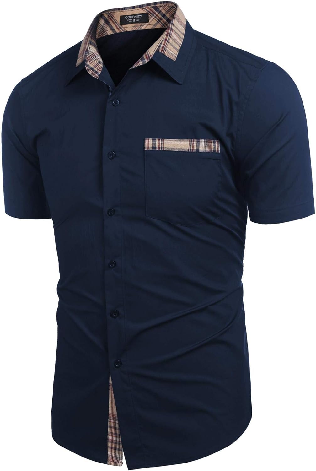 COOFANDY Men's Casual Cotton Long Sleeve Dress Shirt Plaid Collar Slim Fit Button Down Shirt: Clothing