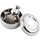 Qkiss Men's Shaving Set with Alloy Soap Mug Bowl & Lid, Silver Handle Faux Hair Brush, Professional Grooming Kit for Men's Daily Shaving Routine - Complete Wet Shaving Essentials