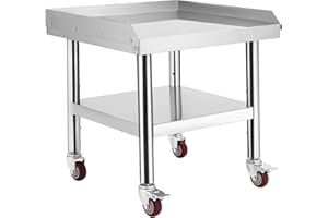 MOVECOM Equipment Grill Stand Table | Stainless Steel 24"x24"x24" | 1000 lbs Top Shelf, 220 lbs Bottom Shelf | Adjustable Legs with 2" Edge Baffle | Ideal for Commercial Kitchens, Hotels, and Homes