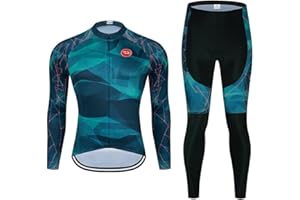 SUDU SUDO Men's Cycling Jersey Set Long Sleeve Cycling Clothing Road Bike Shirts Bicycle Jersey with 20D Gel Padded Long Pants