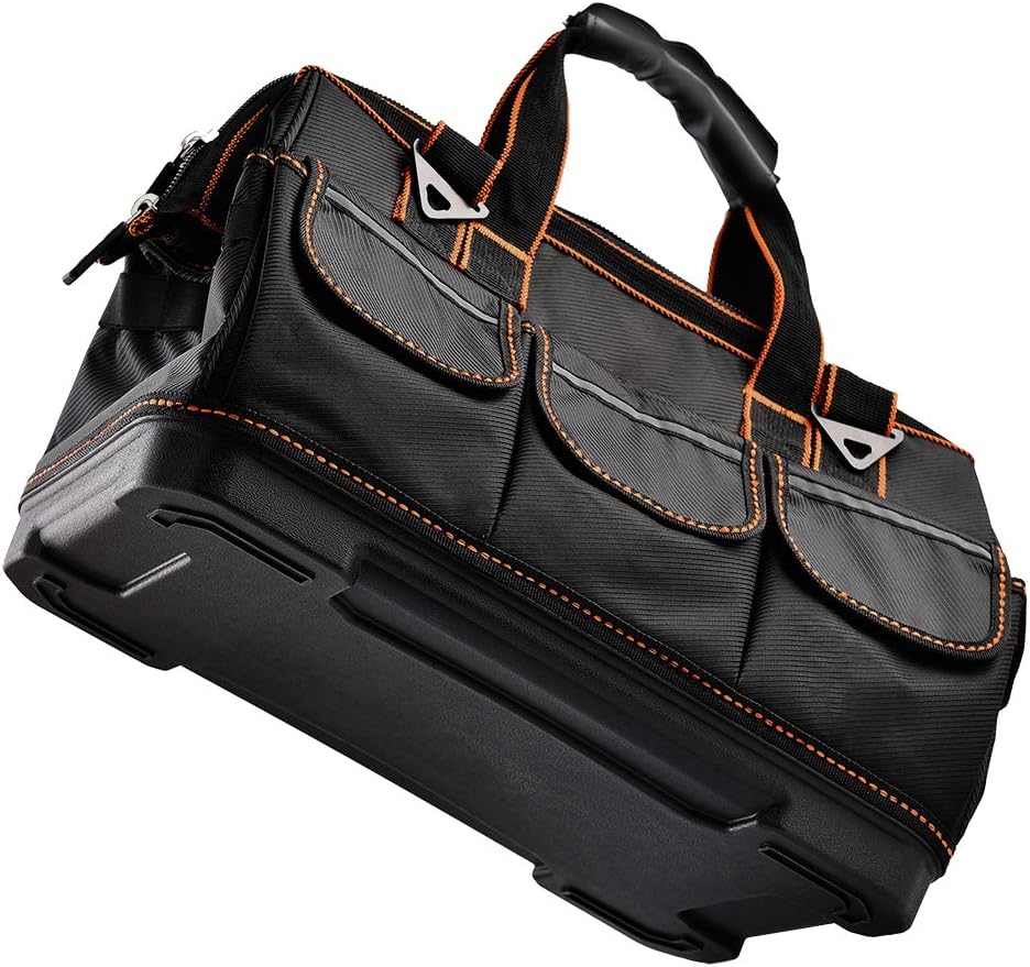 Tool Bags with Water Proof Molded Base, Wide Mouth, Single-Shoulder Tool Storage and Organizers Box 16 Inch 17 Pockets - - 