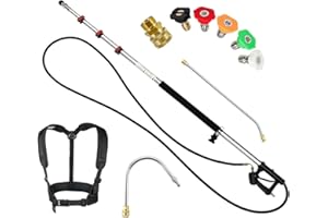 Buyplus Telescoping Pressure Washer Wand, 24 Feet Telescopic Lance with 2 Extension Wands, 1 adapters, 5 Spray Nozzle Tips and Support Belt, 4200 PSI Max Pressure