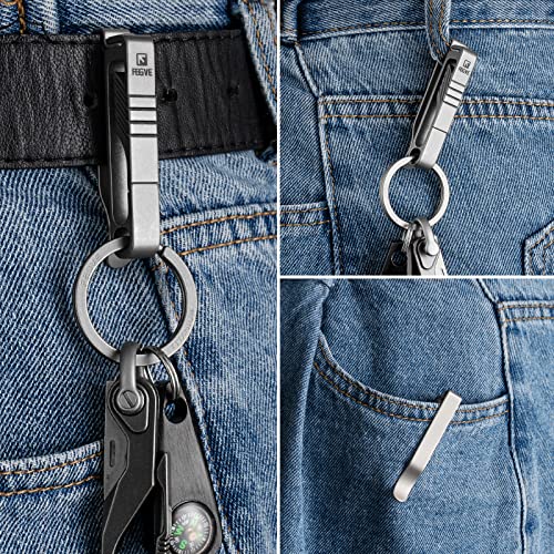 FEGVE Titanium Belt Key Holder With Detachable Titanium Key Ring,Belt