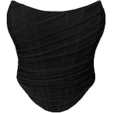 Facogoo Women's Mesh Strapless Corset Crop Top Boned Vintage Sleeveless Overbust Zip Back Bodyshaper Going Out Bustier Tops