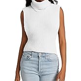 Womens Sleeveless Sweater Vest Turtleneck Ribbed Knit Tank Tops Basic Slim Fit Top White