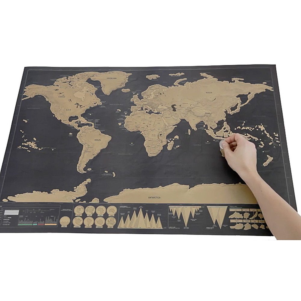 nero | 82x 60cm CEINTER Mappa del mondo di Grattare di Rame e Materiale di Stagno Muro Poster Regalo Perfetto per i Viaggiatori