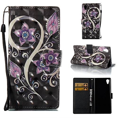 StarCity Case For Sony Xperia XA1 (2017), 3D Print PU Leather Folio Flip Cover Wallet Case For Sony Xperia XA1 (Released 2017) (Flower Purple)