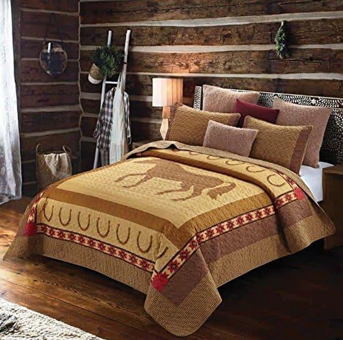 Virah Bella "Horse and Horseshoe" by Phyllis Dobbs Western Ranch Cowboy Printed Quilt Set - Full Queen Size