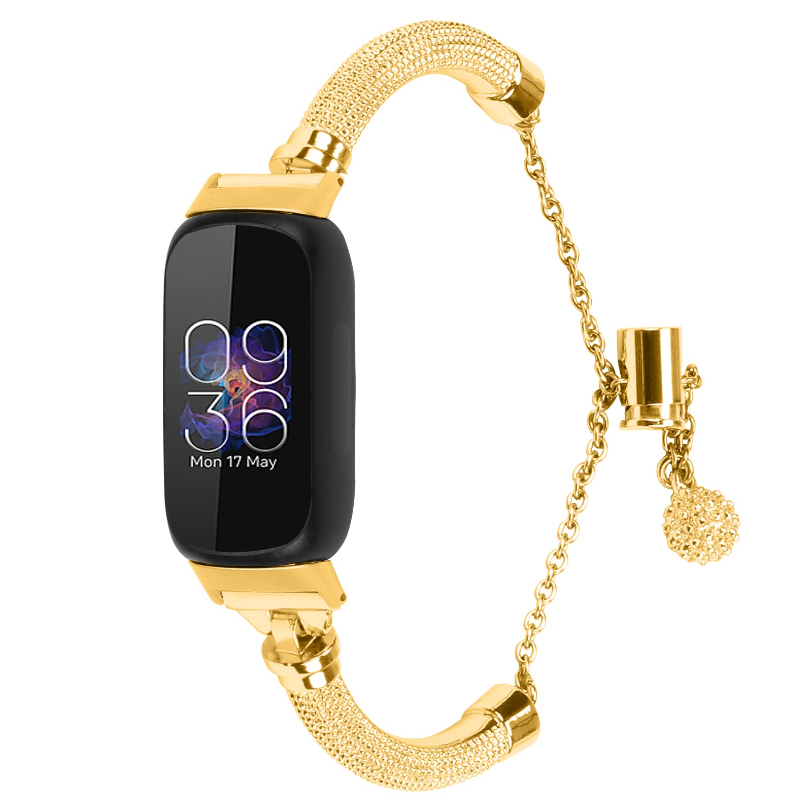 Gimuk Straps Compatible with Fitbit Inspire 2/Inspire HR/Ace 2 - Stainless Steel Metal Adjustable Replacement Wristband Strap Bracelet - Women's Small/Large (Gold)