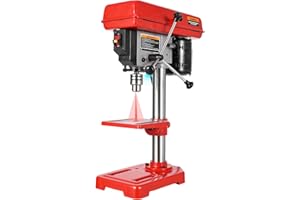 GarveeTech 8" Benchtop Drill Press, Laser Ray (Class II Max. 1mW), Tabletop Drilling Machine with 5 Adjustable Speeds (620 to 3100 RPM), 0-45°Tilting Worktable with LED Light (1W), for Wood or Metal
