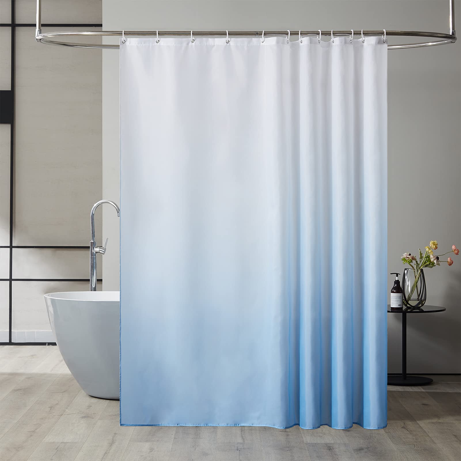 Furlinic Wide Shower Curtain Wterproof Mildew Resistant Gradient White to Sky Bath Curtains Fabric 200x200cm Weighted Hem with 12 Hooks 78x78 Inch.