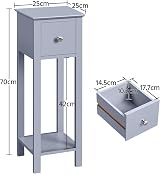 Yaheetech Slim Bedside Table with 1 Drawer, Gray, 25x25x70 cm view 3