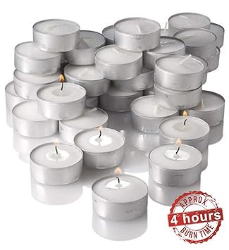 Mayassar Smokeless Wax Tealight Candle Set of 50 with 4 hours burning time