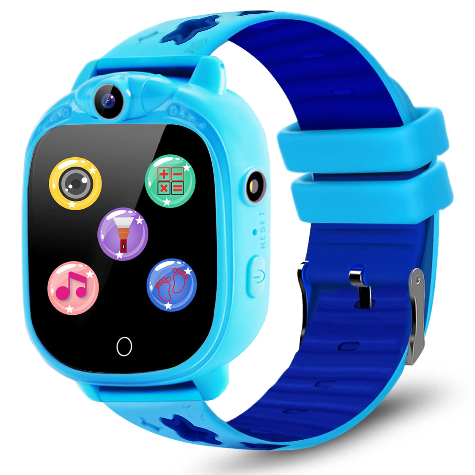 PROGRACE Kids Smart Watch Gifts for Boys - Kids Smartwatch 90°Rotatable Camera Touch Screen Music Pedometer Games Alarm Clock Digital Wrist Watch Toy for Boys Age 3-12 Years Old Blue