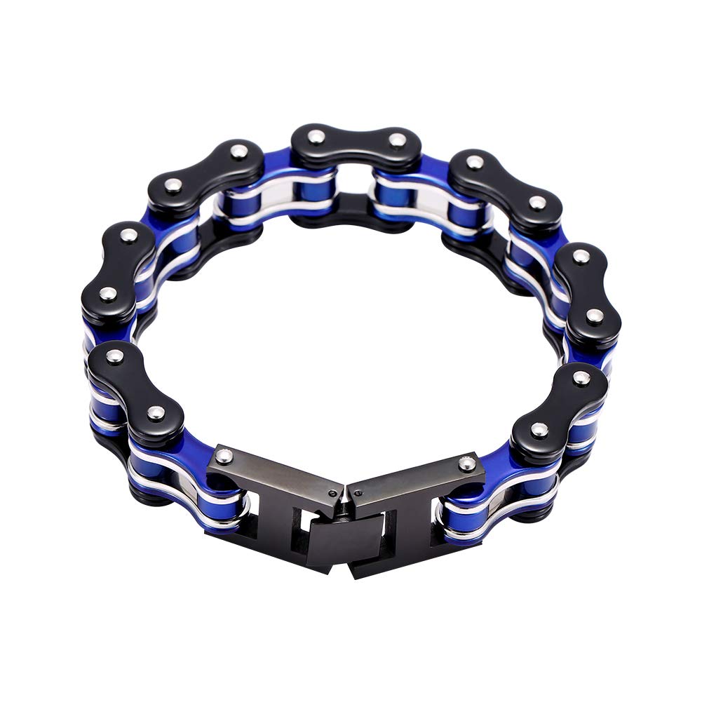 AICHIC Link Chain Bracelet for Men Women, Fashion Stainless Steel Bracelet Jewelry Imitating Car Chain Blue and Black