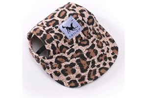 Leconpet Baseball Caps Hats with Neck Strap Adjustable Comfortable Ear Holes for Small Medium and Large Dogs in Outdoor Sun Protection (L, Leopard)