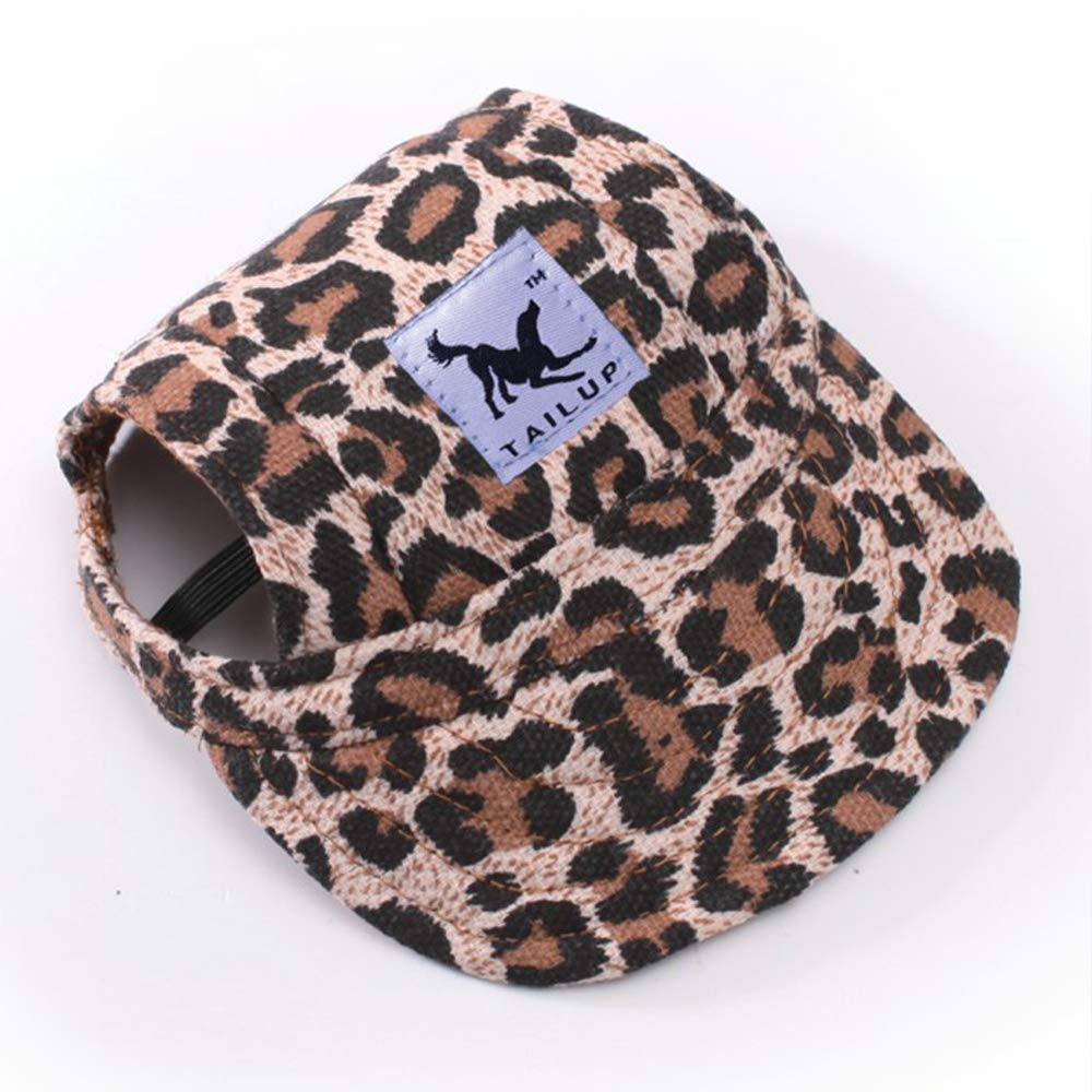 Leconpet Baseball Caps Hats with Neck Strap Adjustable Comfortable Ear Holes for Small Medium and Large Dogs in Outdoor Sun Protection (L, Leopard)