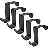 Kyuionty 5 Pcs Over The Door Hooks Z-Shaped Hanging Hooks Dual Head Fits 3/4" and 1-1/2" Door Widths, Stainless Steel Reversible Single Hanger Hook for Over The Door, Kitchen, Cabinet, Drawer (Black)