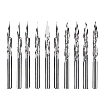 HUHAO Spiral Engraving CNC Router Bit Milling Cutter Tools Up Cut Pyramid 2 Flute 30 Degree 0.1mm Tip Diameter 1/8 Shank Pack of 10