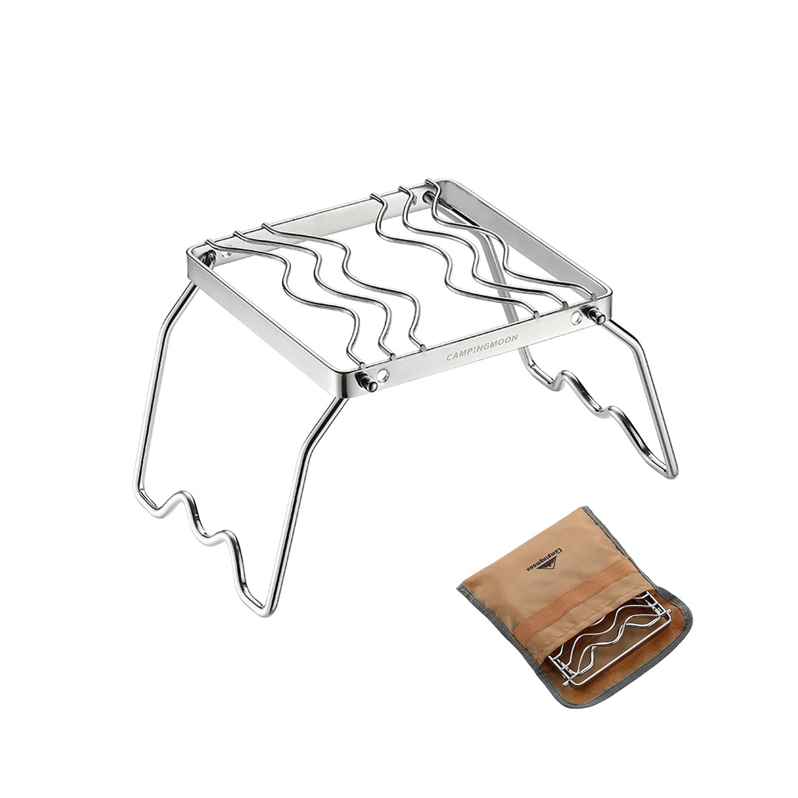 Campingmoon Mini Folding Campfire BBQ 304 Stainless Steel Grill Racks with Legs and Carrying Bag