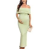 AISWI Off The Shoulder Maternity Dress Sleeveless Ruched Bodycon Maxi Elegant Pregnancy Dresses Baby Shower Photoshoot