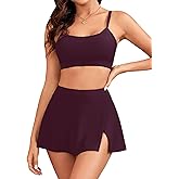 ZAFUL Women High Waisted Bikini Sets Modest Two Piece Swimsuit Sporty Push Up Bathing Suit with Swim Skirts Swimwear