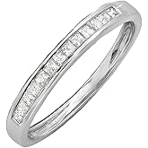 Dazzlingrock Collection Valentine's Day Gift 0.33 Ctw 14K Real Solid Gold Princess Natural Diamond Women Anniversary Wedding Matching Band Stackable Ring