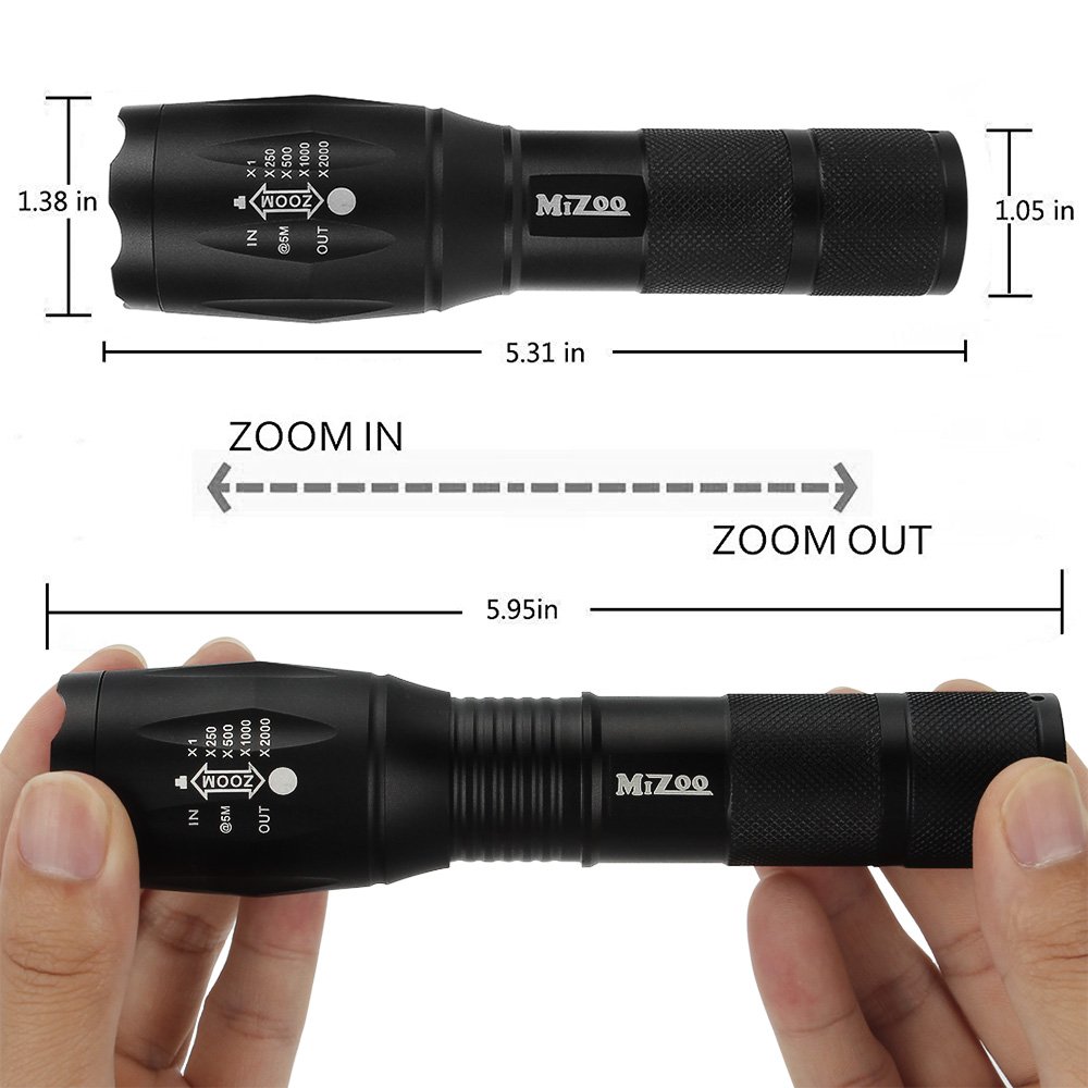 MIZOO LED Flashlight Mini Portable Torch Adjustable Focus, Super Bright