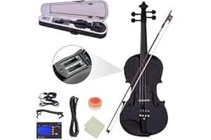 Ktaxon Acoustic Electric Violin, 4/4 Violin with EQ preamp and Ebony Accessories, Full-size Violin with AUX Cable, Shoulder Rest, Rosin, Extra String and Cleaning Cloth (Black)