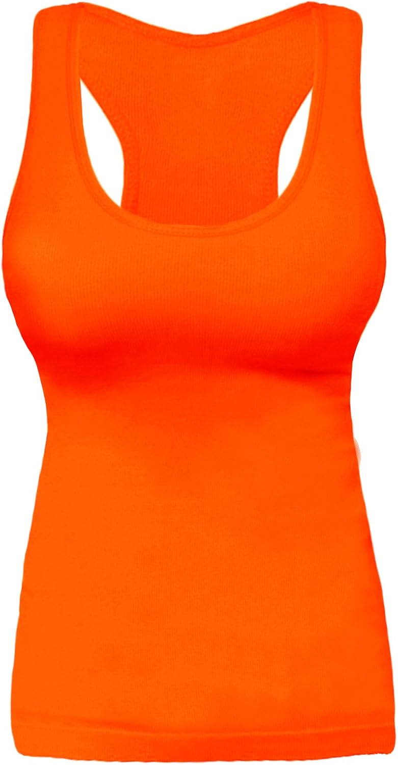 KMystic Rib Racerback Tank Top Camisole One Size (Neon Orange) at
