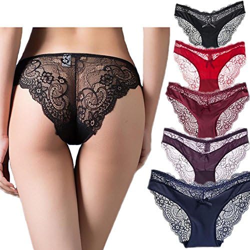 Low Waist Panties Underwear Hipster Panties Sexy Lace Briefs with Flower Pattern for Women 5pcs (XL, Multicoloured)