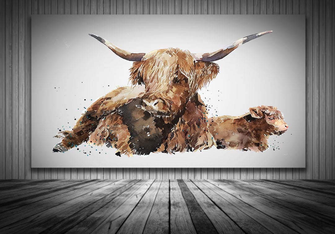 Highland Cattle" Canvas Print Watercolour.Highland Cattle canvas art