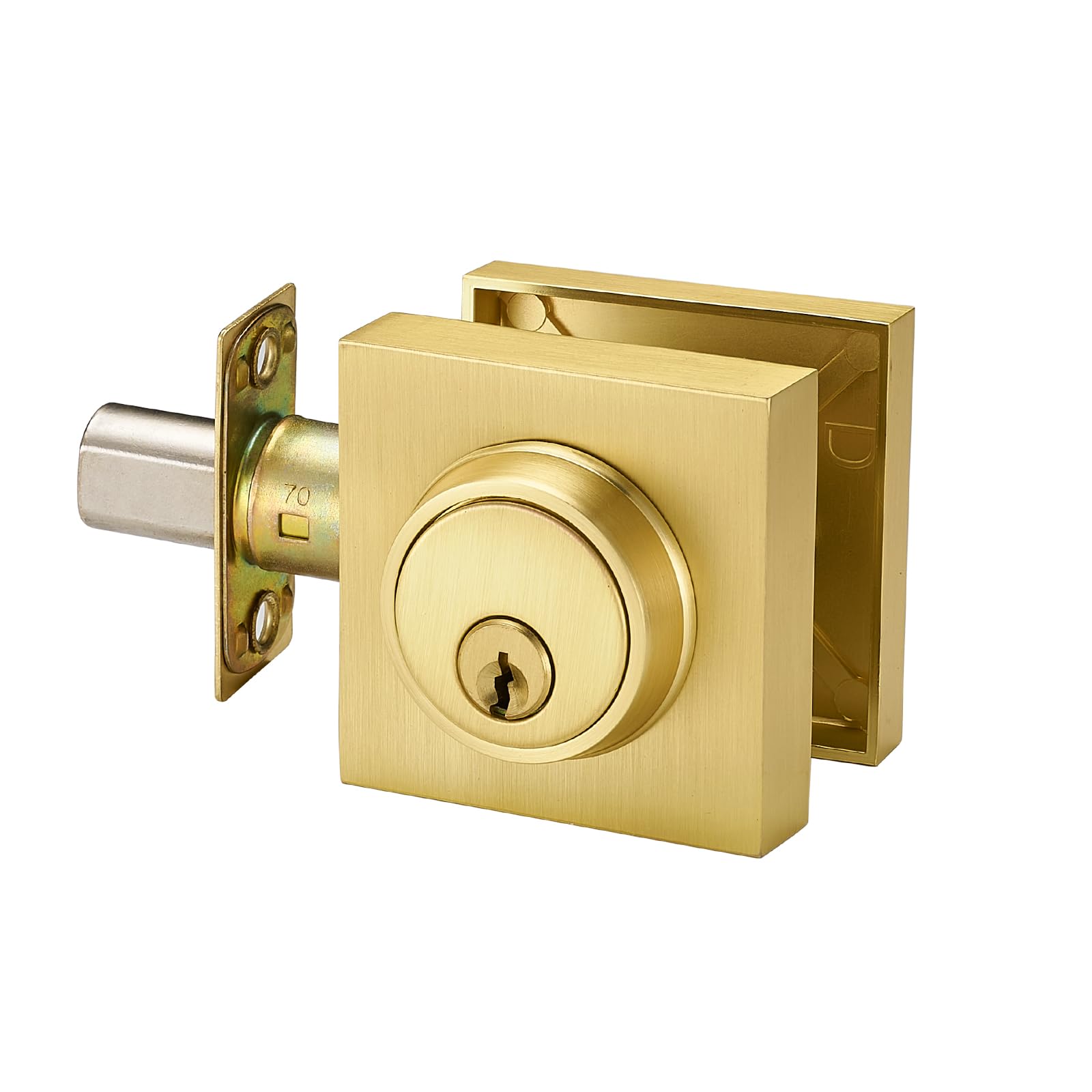 Photo 1 of SNBTLA Single Cylinder Deadbolt Lock - Gold Satin Brass Square for Front Door with 3 Keys Modern Heavy Duty High Security Lock (Deadbolt, Satin Brass)