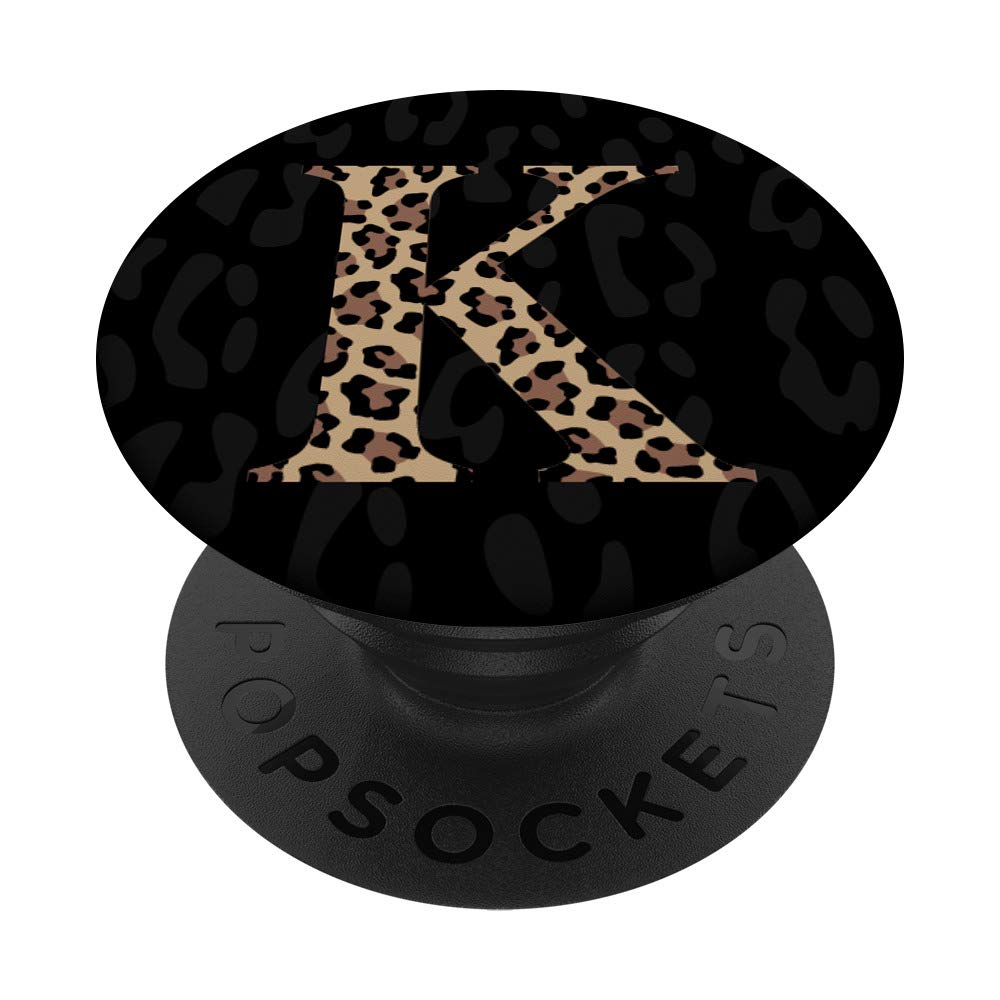 PopSockets Black Leopard Print Cute Initial Letter K Monogram For Women PopSockets PopGrip: Swappable Grip for Phones & Tablets