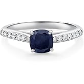 Gem Stone King 10K White Gold Gemstone Birthstone and Lab Grown Diamond Engagement Ring For Women | Cushion 5MM | Wedding Anniversary Promise Ring For Women | Available in Size 5, 6, 7, 8, 9